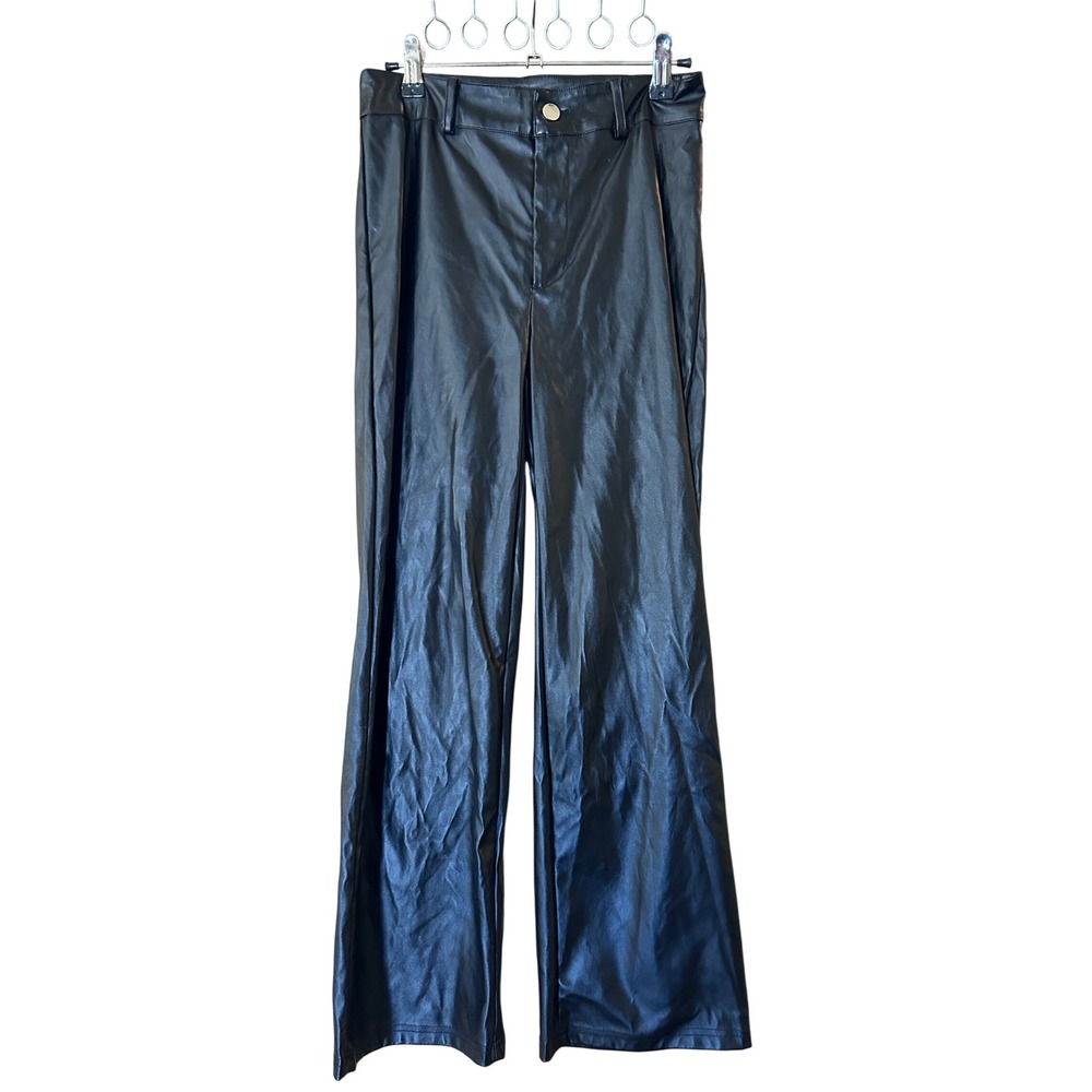 SHEIN Faux Leather Pants Women‎ Petite S Black Excellent Wide Leg High Rise